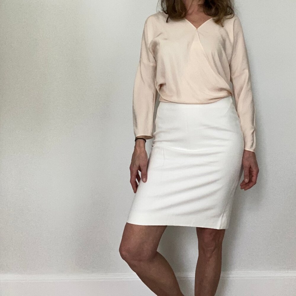 Loro Piana Italian luxury designer white cotton midi skirt size 42 / 6 8US
